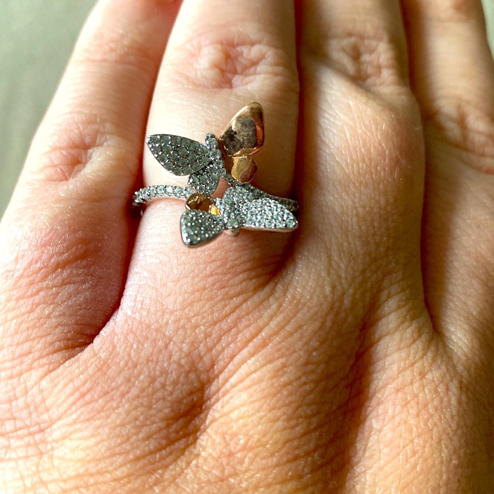 Rose Gold Sparkly Butterfly Ring
